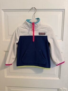 Vineyard Vines Navy & White Fleece Pullover with Pink Zipper
